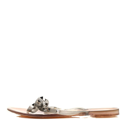 Valentino Garavani PVC Jelly Glitter Rockstud Bow Thong Sandals 41 Silver 1 of 16