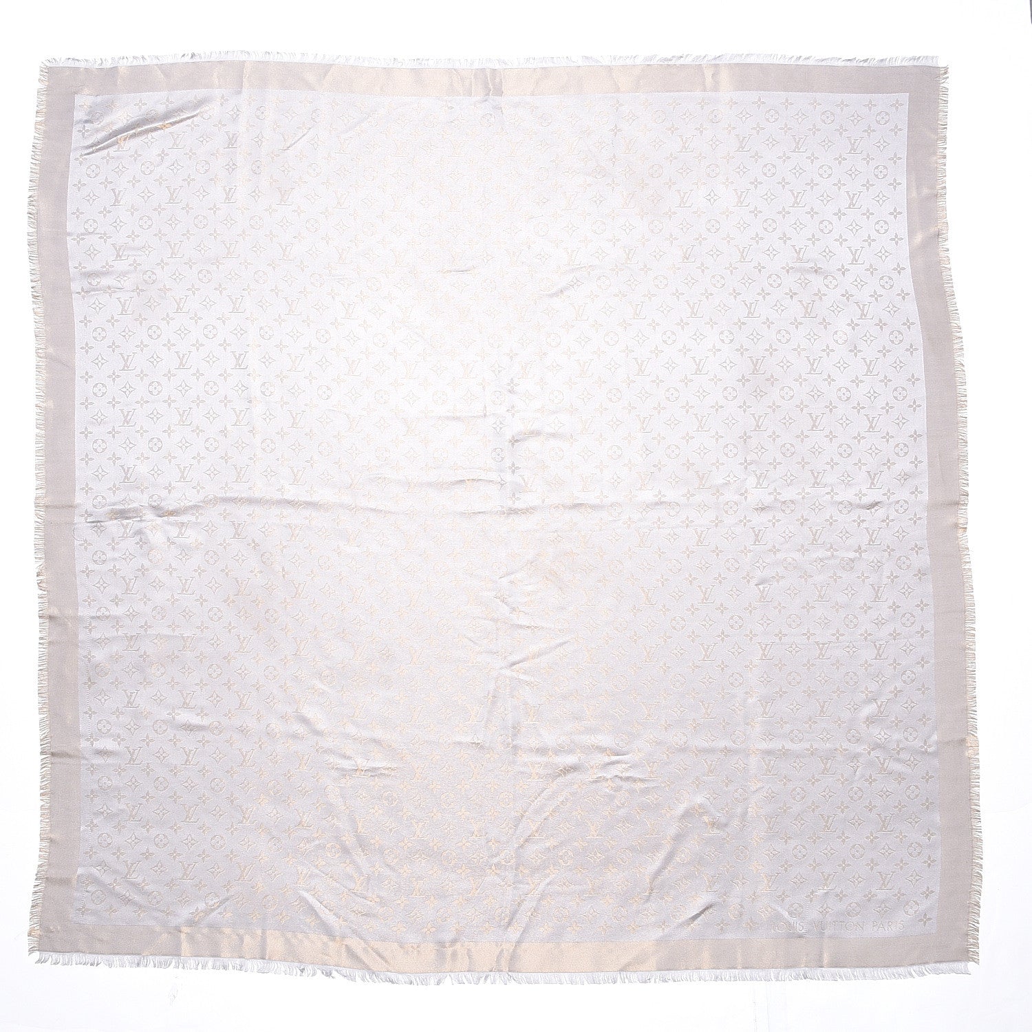 Louis Vuitton Silk Lurex Wool Monogram Shine Shawl Charcoal Greige 3 of 7