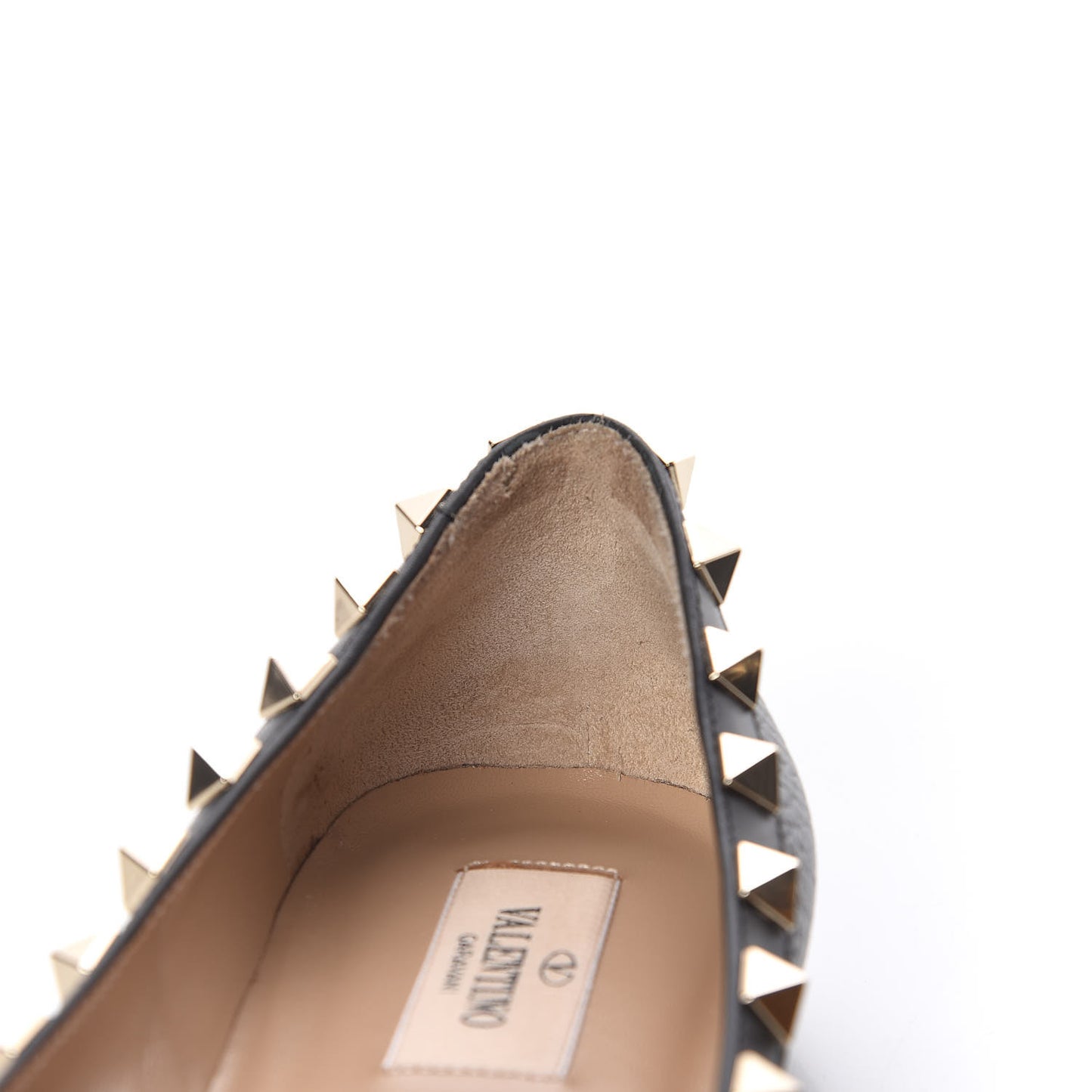 Pebbled Calfskin Rockstud Ballerina Flats 35.5 Black