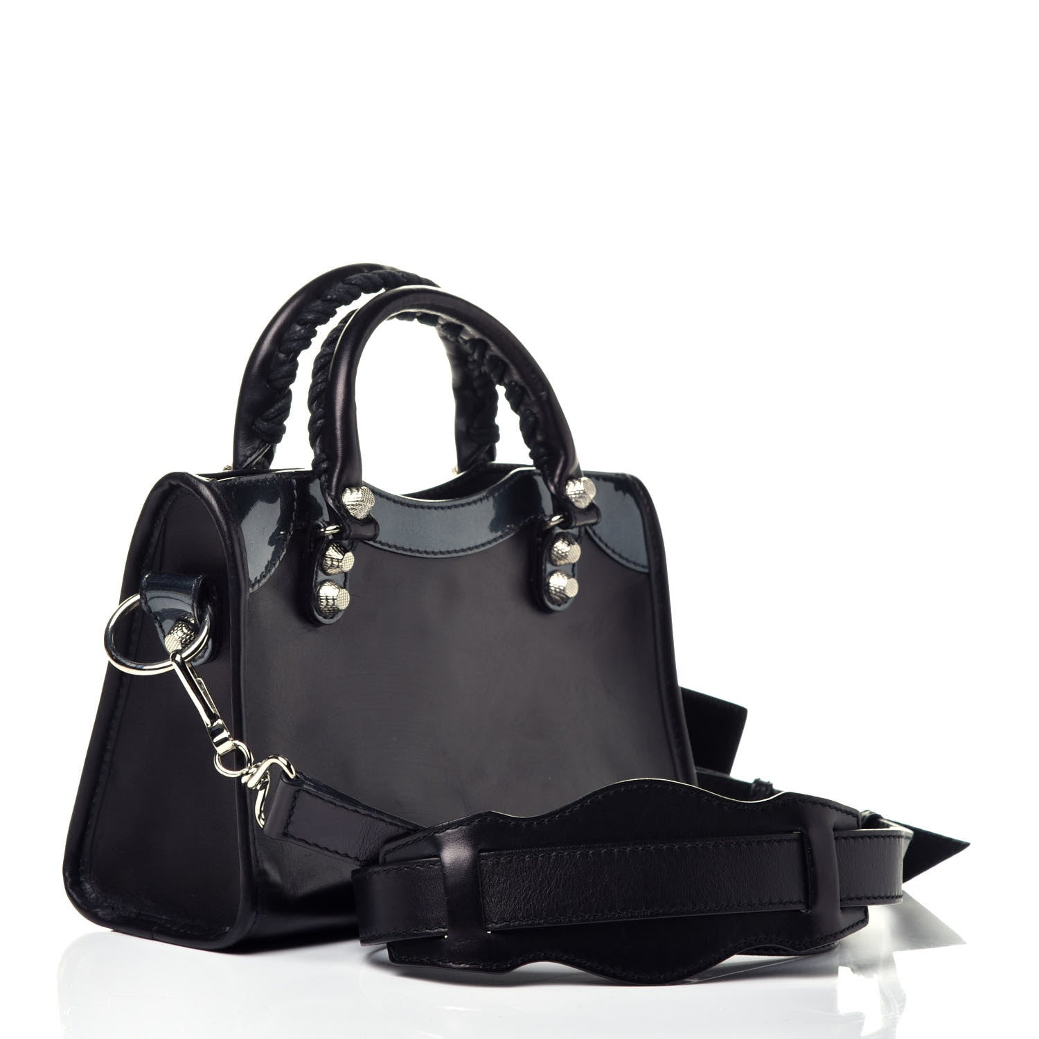 Balenciaga Smooth Calfskin Metallic Patent Giant 12 Silver Hardware Mini City Black Gris 3 of 8