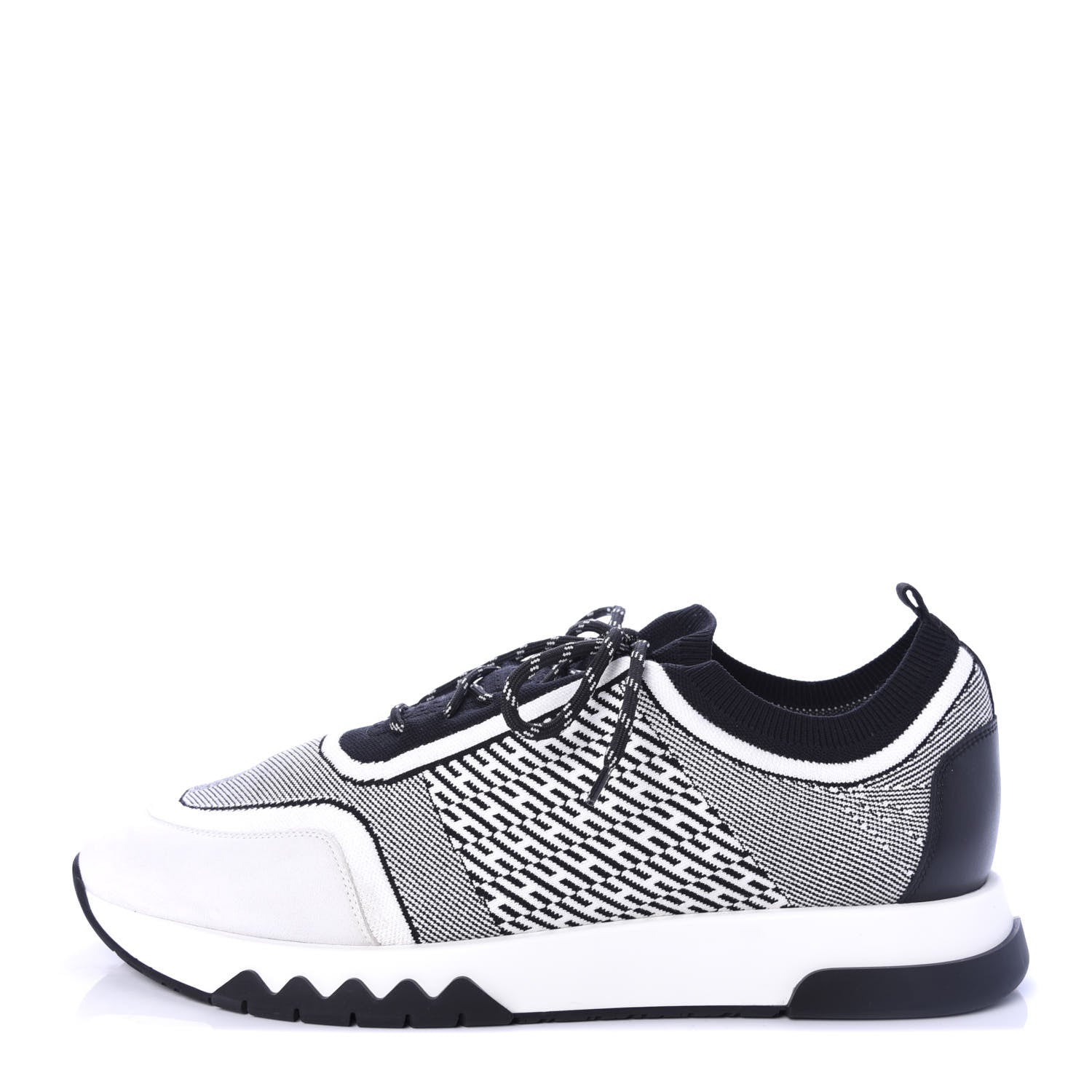 Hermes Knit Goatskin Mens Addict Sneakers 46 Black White 1 of 9