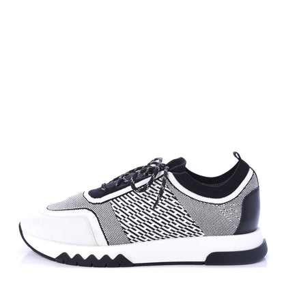 Hermes Knit Goatskin Mens Addict Sneakers 46 Black White 1 of 9