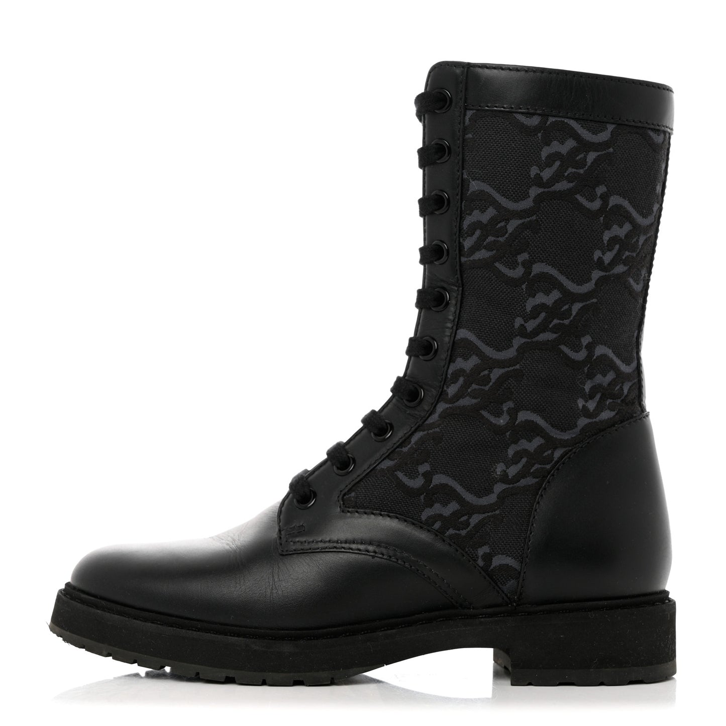 Vitello Fabric Jacquard Karligraphy Embroidered Womens Combat Boots 37.5 Black