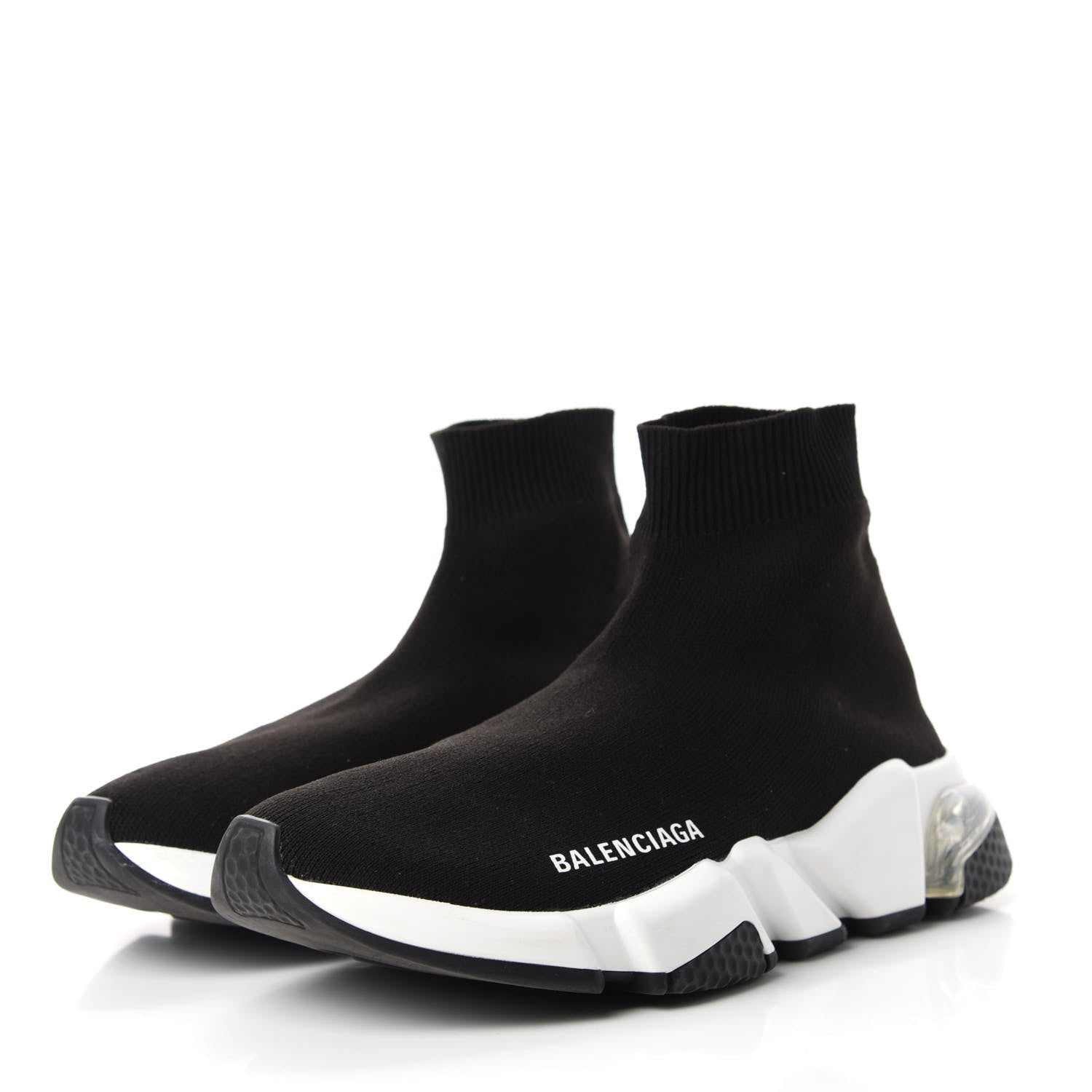 Balenciaga Neoprene Knit Womens Speed Clear Sole Sneakers 37 Black White 3 of 9