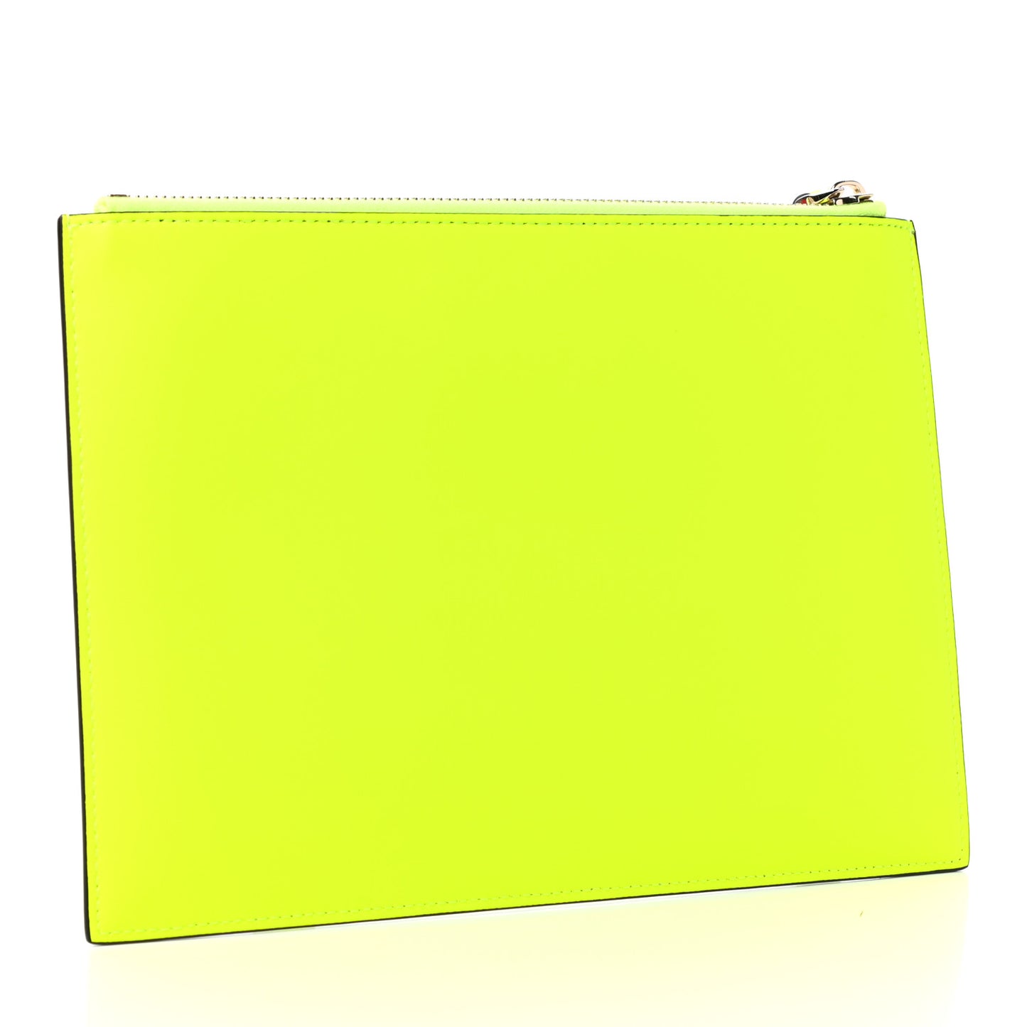Calfskin Large VLogo Flat Zip Pouch Lime White
