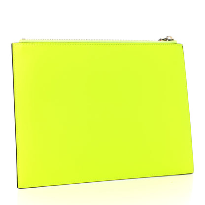 Valentino Garavani Calfskin Large VLogo Flat Zip Pouch Lime White 3 of 7