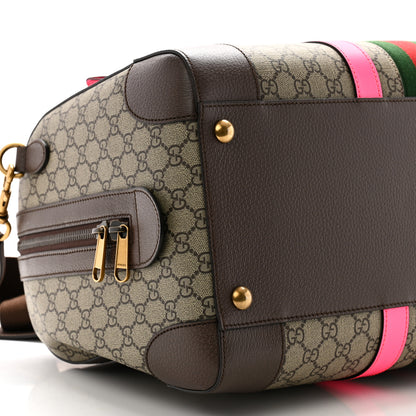 Gucci GG Supreme Monogram Textured Dollar Calfskin Web Medium Savoy Duffle Bag Beige Ebony Fluorescent Fuchsia 8 of 9