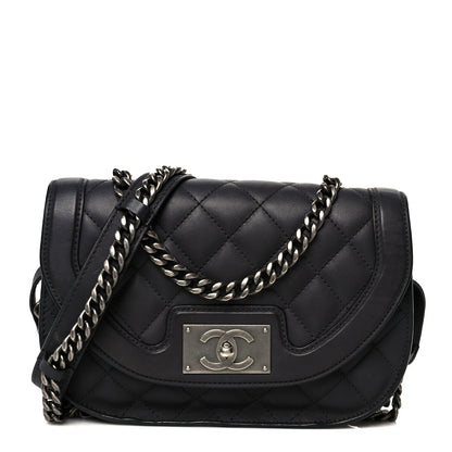 Chanel Shiny Goatskin Quilted Small Double Chained Messenger Flap Black 1 of 10