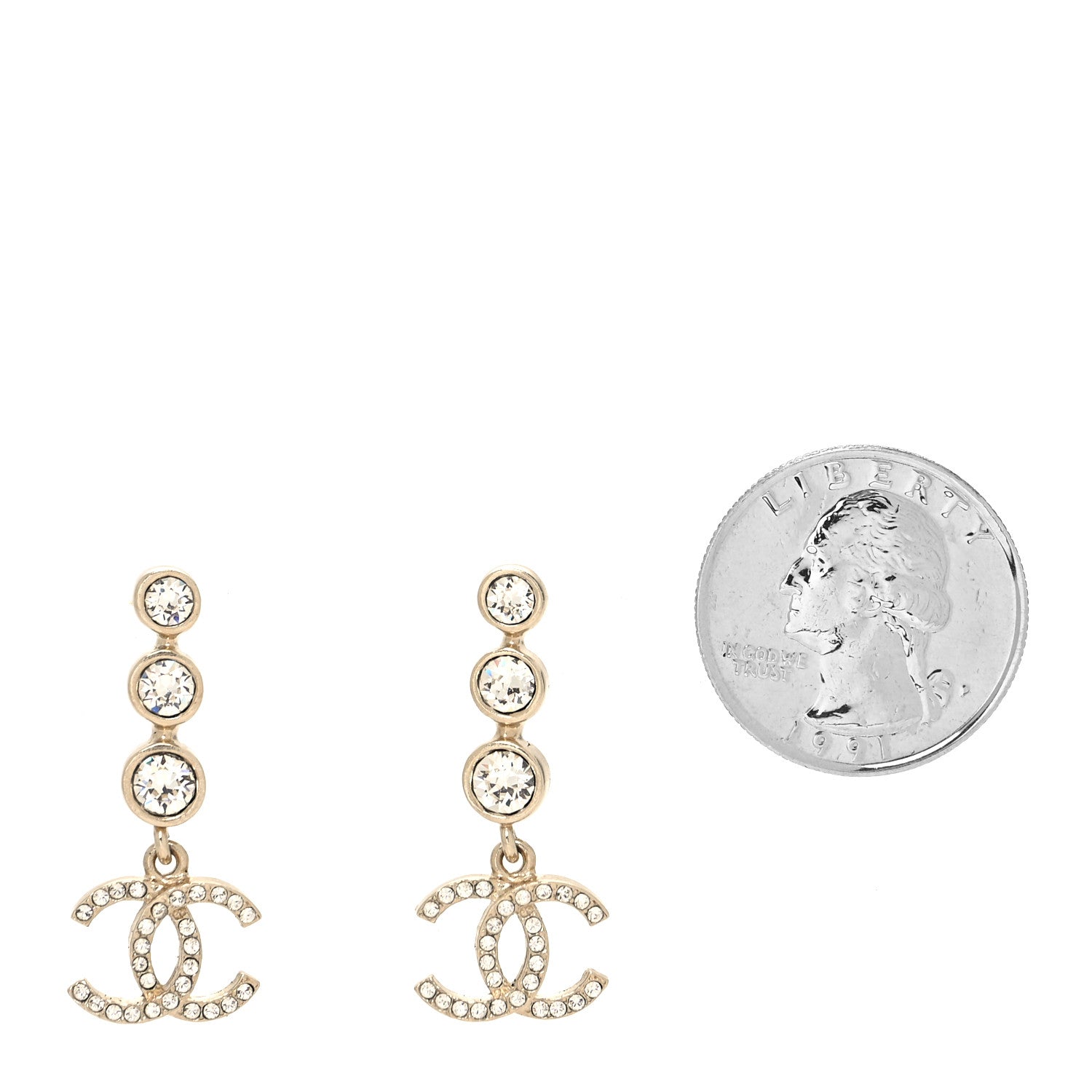 Chanel CC Crystal Drop Earrings Gold 2 of 4