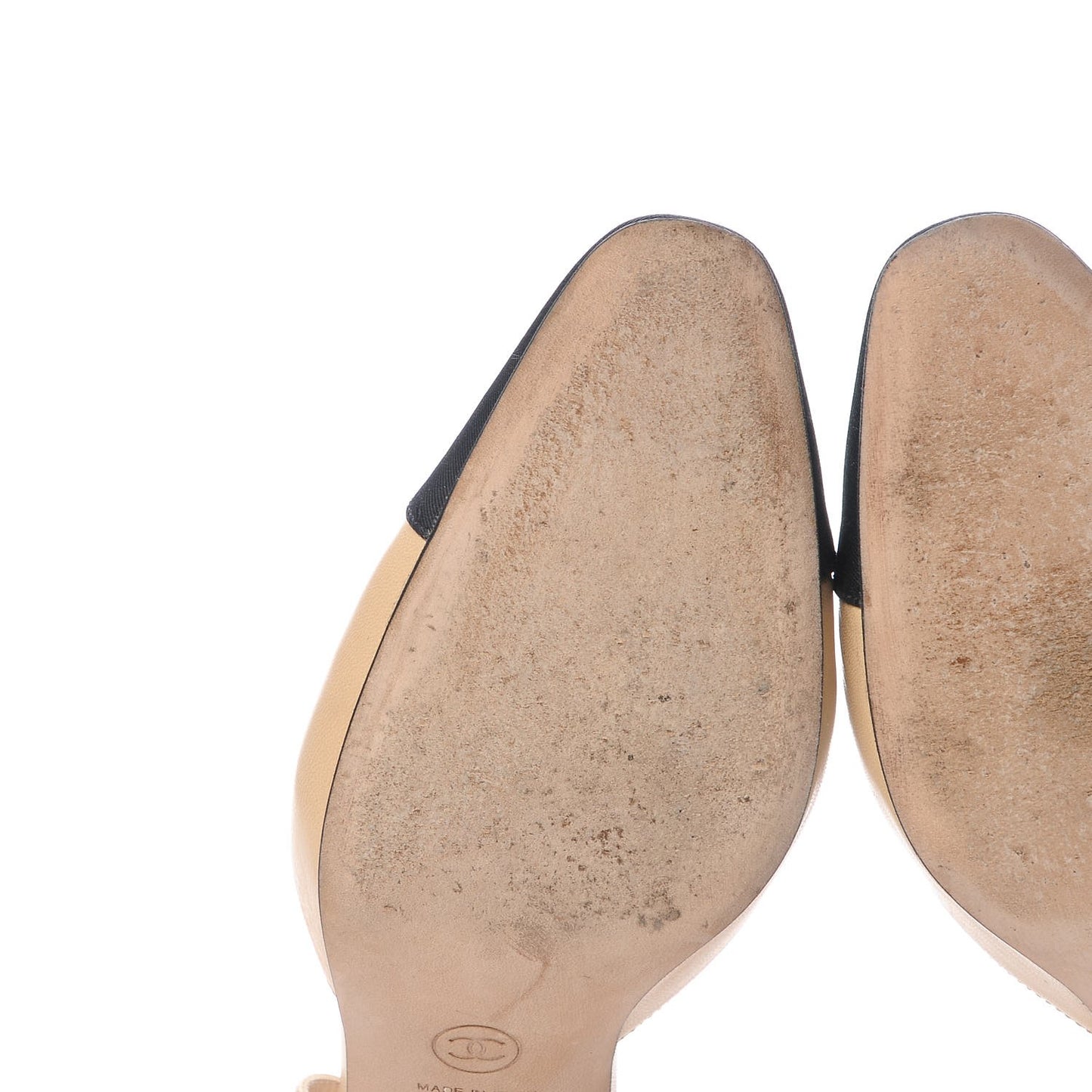 Goatskin Grosgrain Cap Toe CC Slingback Pumps 38 Beige Black