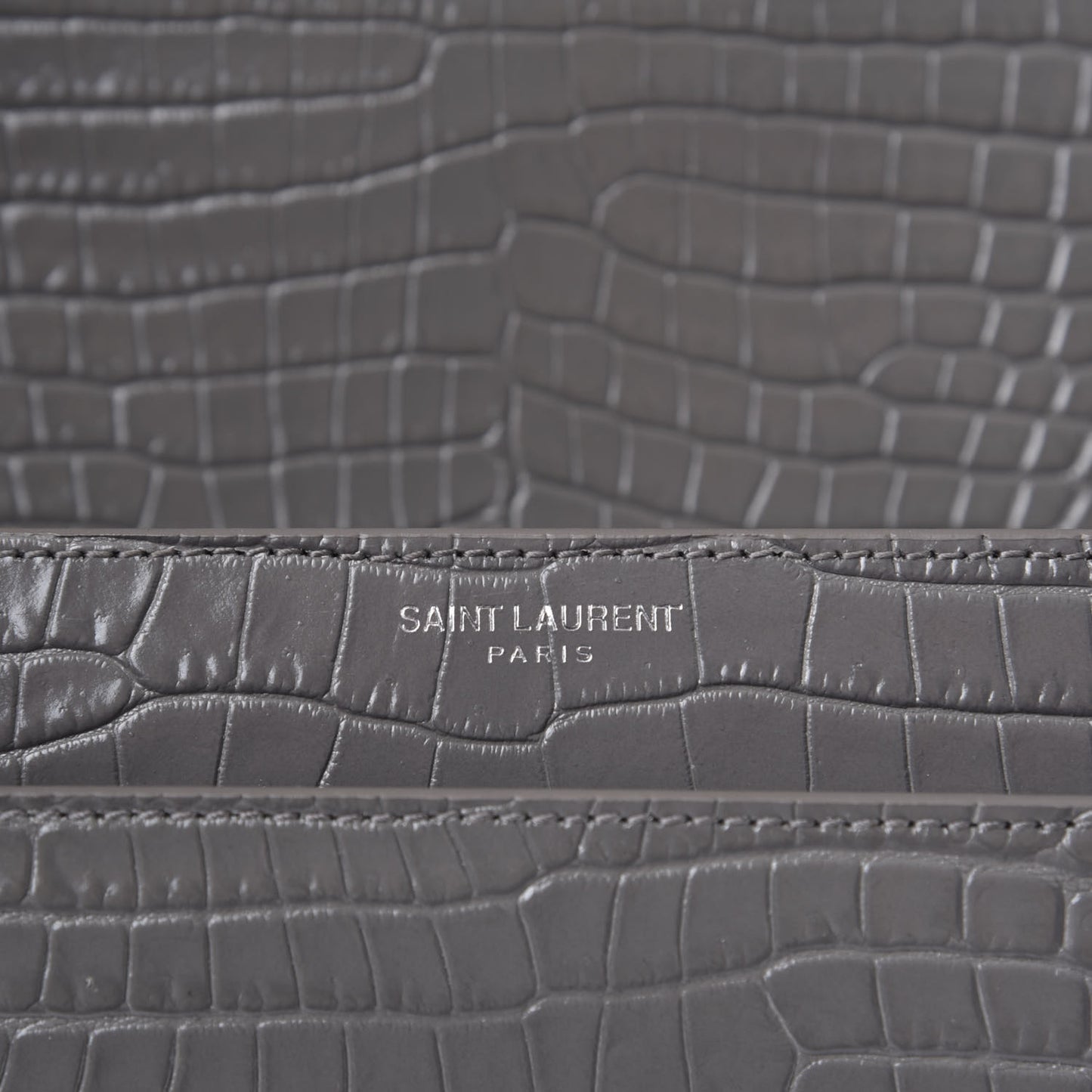 Calfskin Crocodile Embossed Large Monogram Sunset Fog