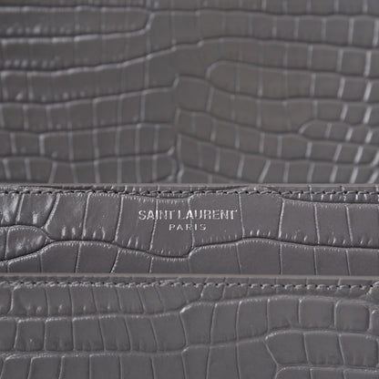 Saint Laurent Calfskin Crocodile Embossed Large Monogram Sunset Fog 9 of 11