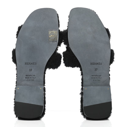 Hermes Woolskin Oran Sandals 37 Black 4 of 4