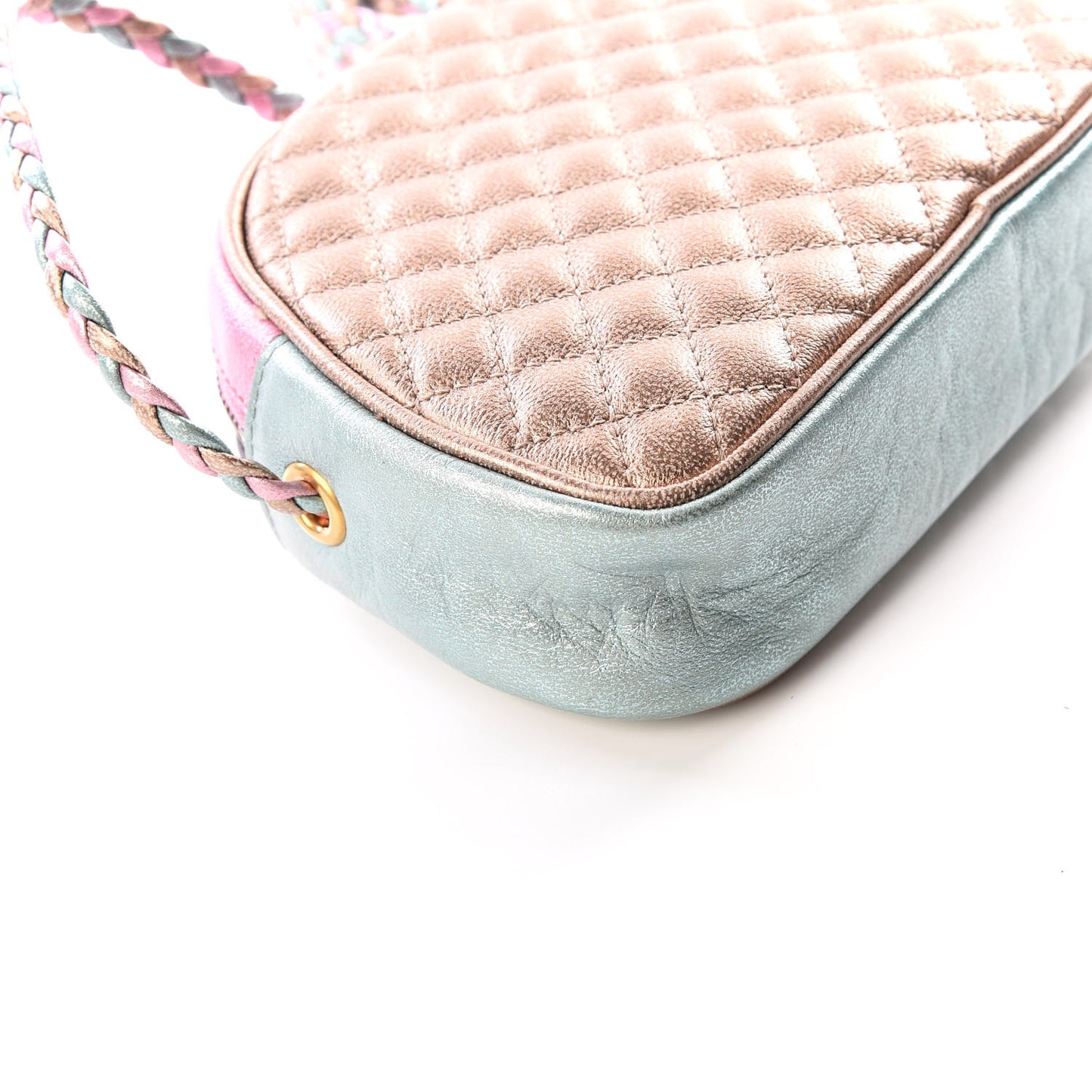 Laminated Nappa Trapuntata Mini Zumi Dome Shoulder Bag Rosa Lago Rame