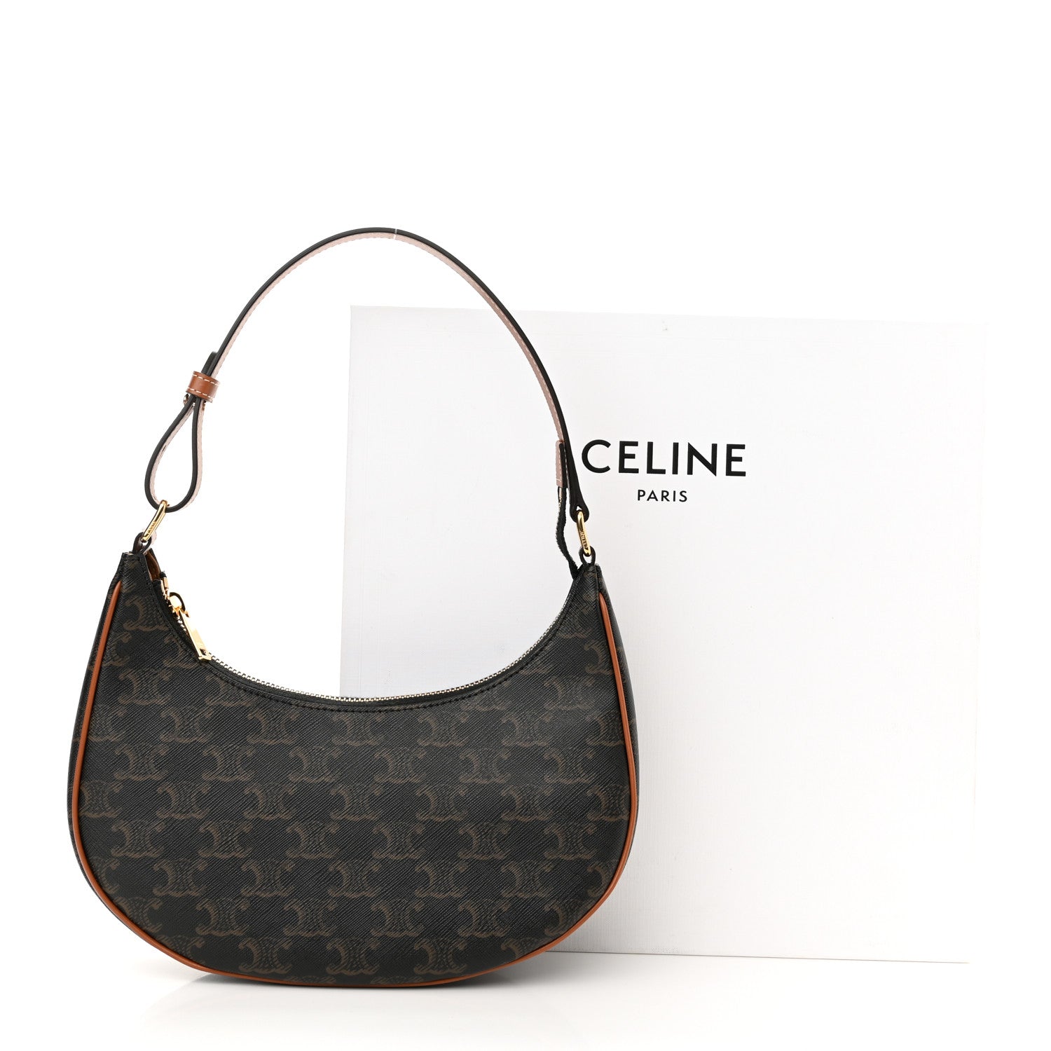 Celine Triomphe Canvas Calfskin Ava Shoulder Bag Tan 9 of 9