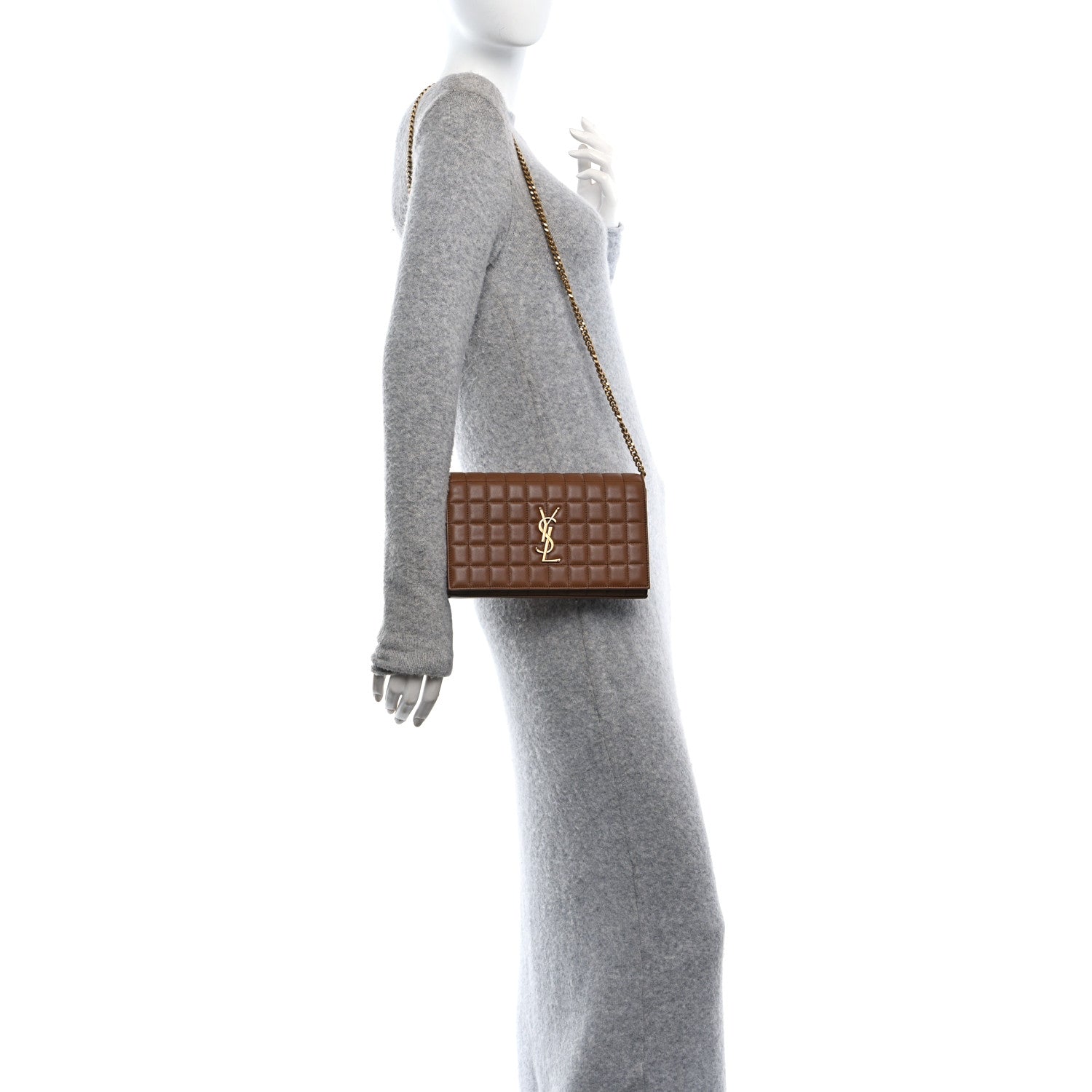 Saint Laurent Lambskin Carre Quilted Cassandre Chain Wallet Brown 2 of 10