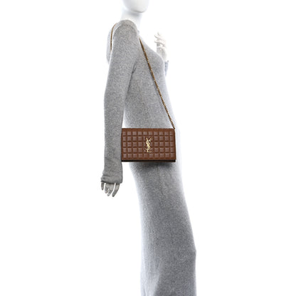 Saint Laurent Lambskin Carre Quilted Cassandre Chain Wallet Brown 2 of 10