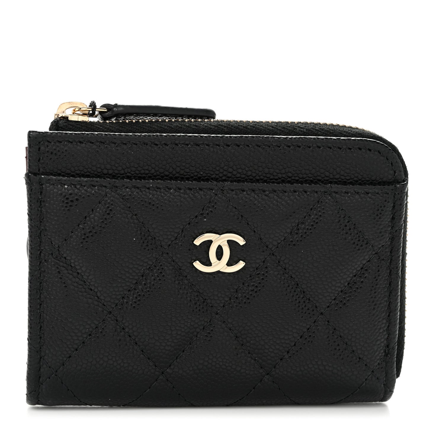 Caviar Quilted Flap Zip Card Holder Black