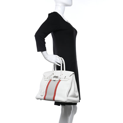 Hermes Taurillon Clemence Lizard Club Birkin 35 Blanc Gris Perle Sanguine 2 of 13