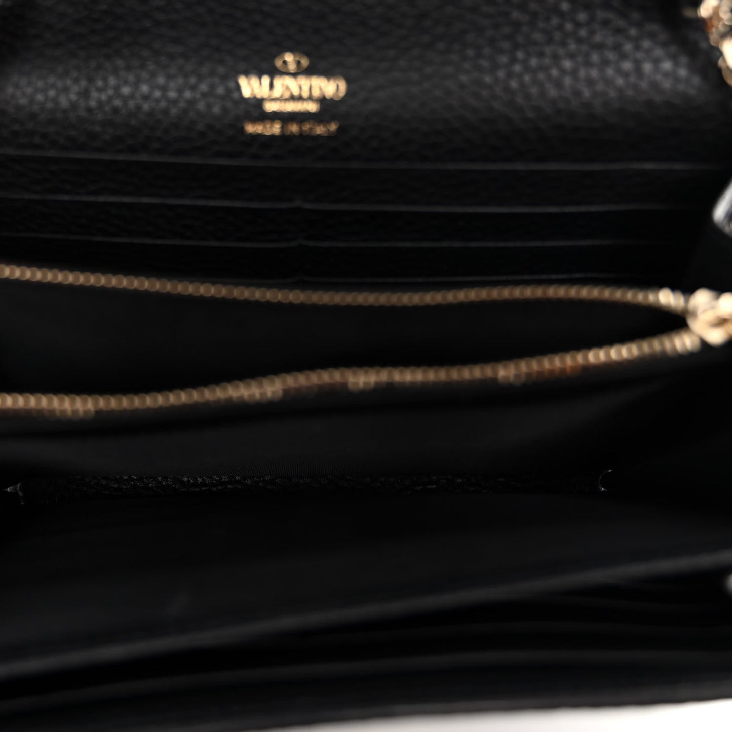 Pebbled Calfskin Rockstud Envelope Wallet on Chain Black