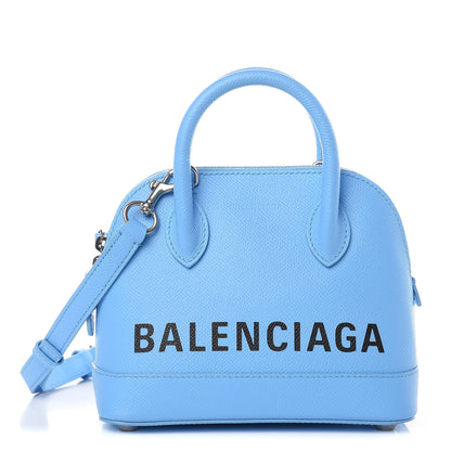 Balenciaga Signature Grained Calfskin Logo XXS Ville Top Handle Bag Baby Blue Black 1 of 8