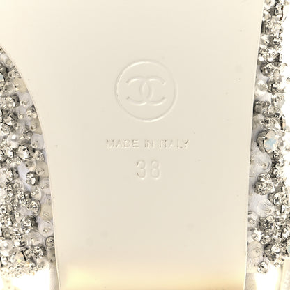 Chanel Satin Crystal Lambskin Grossgrain Bow CC Slingback Flats 38 White Black 8 of 10