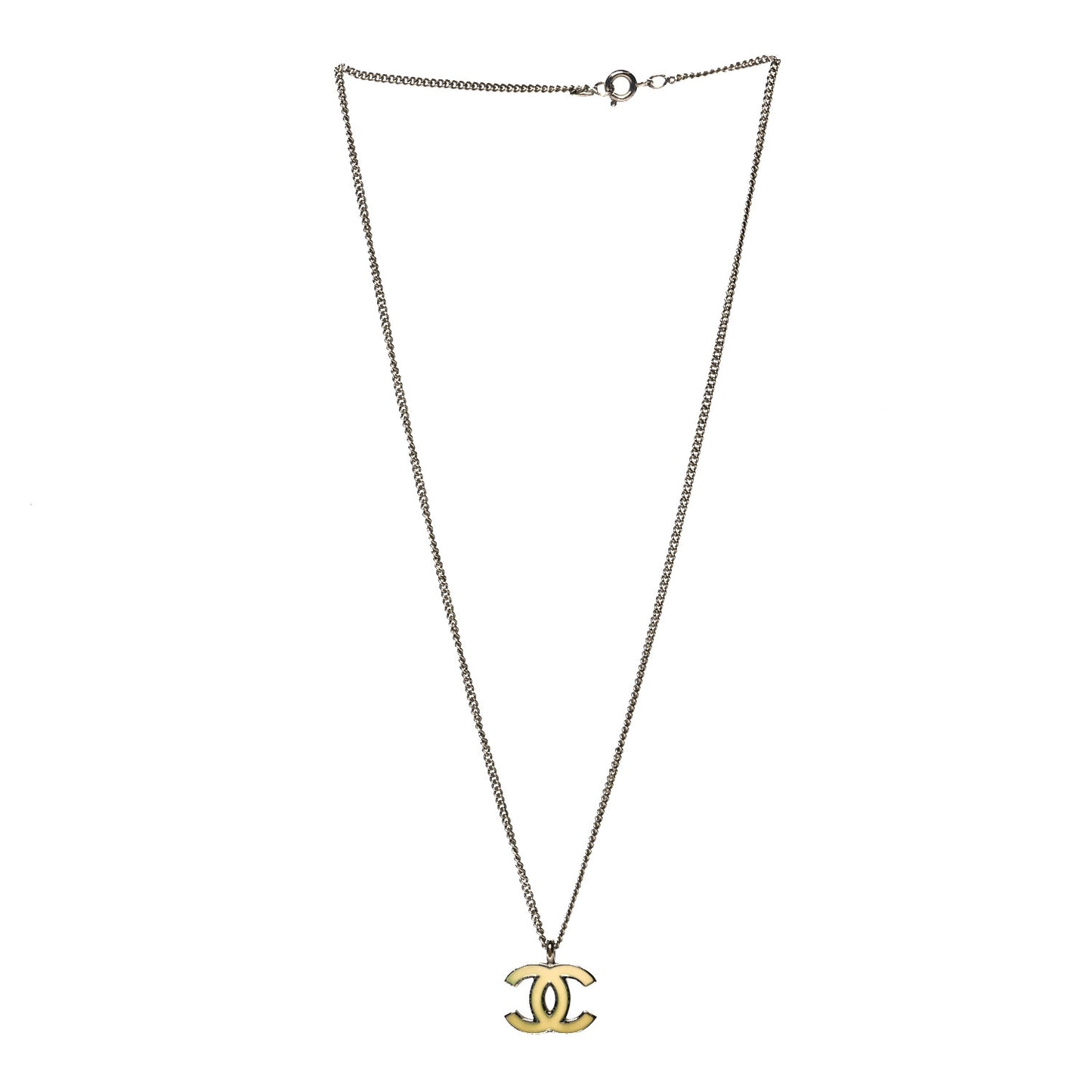 Enamel CC Necklace Silver White