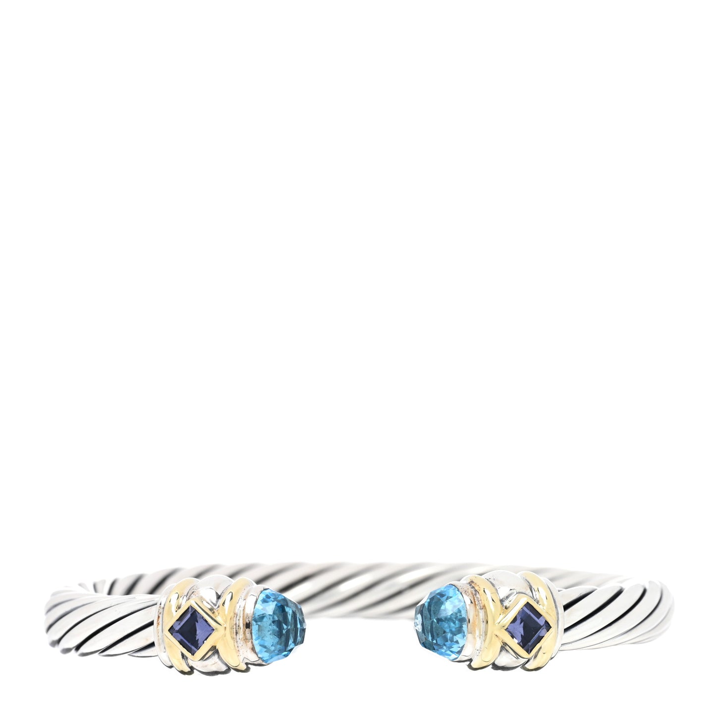 Sterling Silver 14K Yellow Gold Blue Topaz Iolite 7mm Cable Renaissance Bracelet