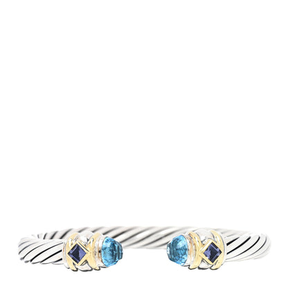 David Yurman Sterling Silver 14K Yellow Gold Blue Topaz Iolite 7mm Cable Renaissance Bracelet 1 of 3