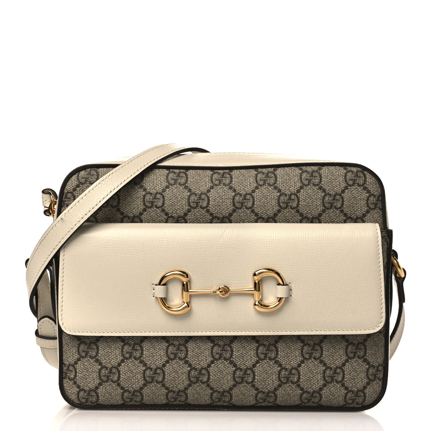 GG Supreme Monogram Small Horsebit 1955 Shoulder Bag Beige Mystic White