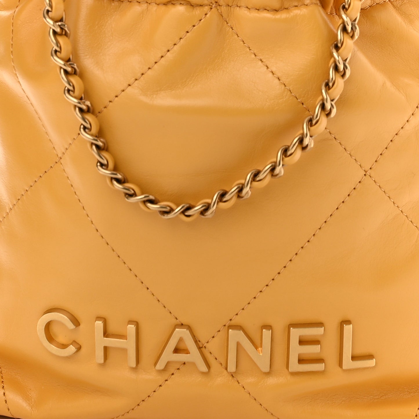 Shiny Calfskin Quilted Mini Chanel 22 Yellow