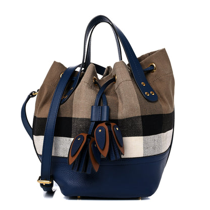 Burberry Grainy Calfskin Mega Check Tassel Heston Tote Navy 1 of 14