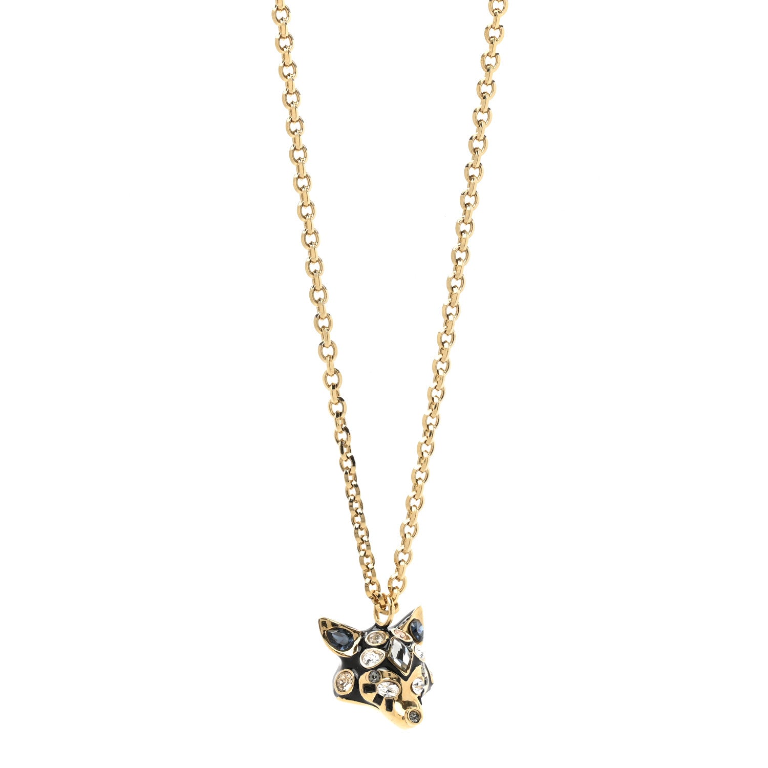 Christian Dior Crystal Fox Necklace Gold Black 1 of 6
