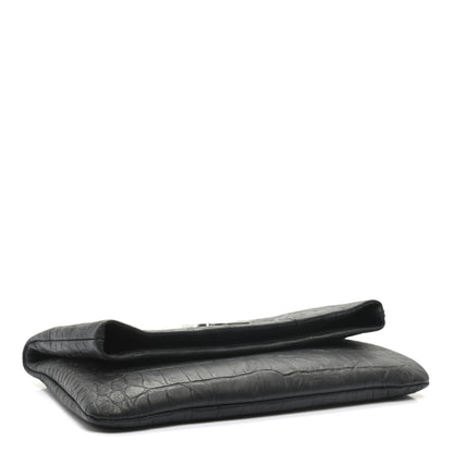 Saint Laurent Calfskin Crocodile Embossed West Hollywood Monogram Fold Over Clutch Black 4 of 8