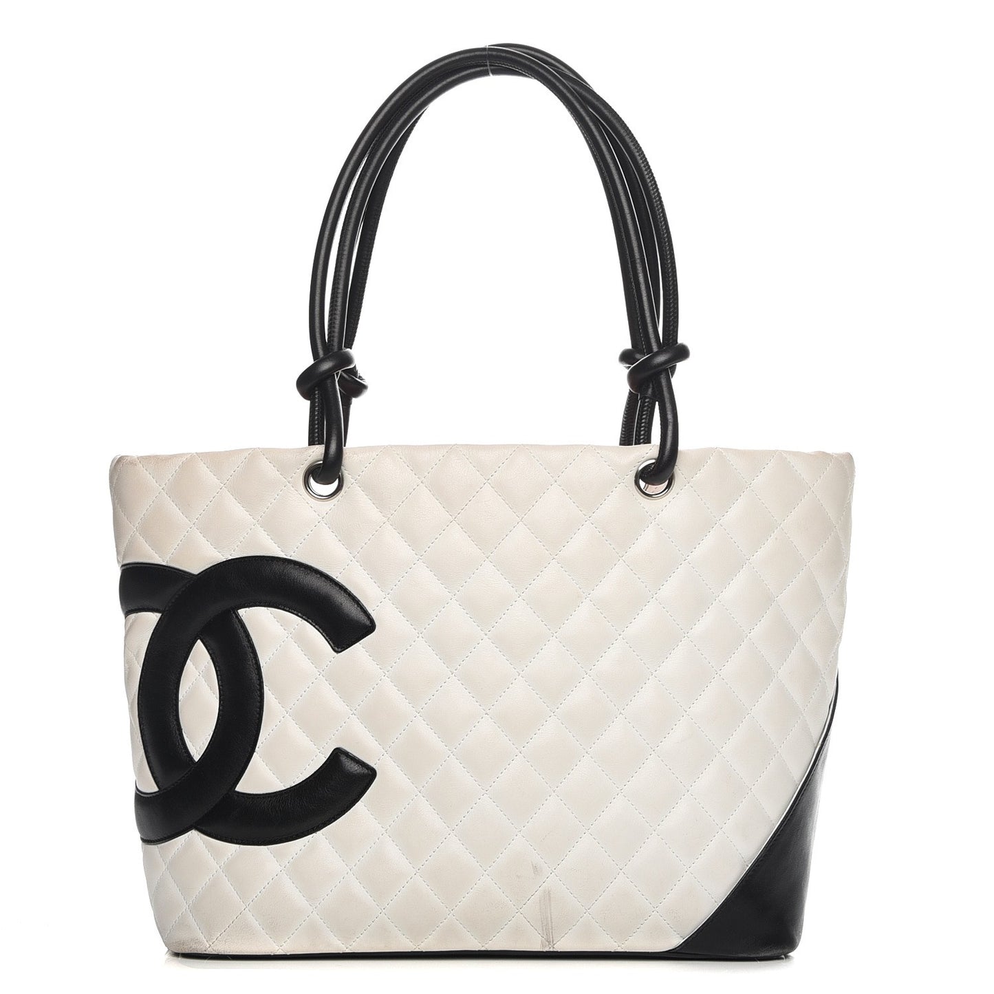 Calfskin Quilted Large Cambon Tote White Black