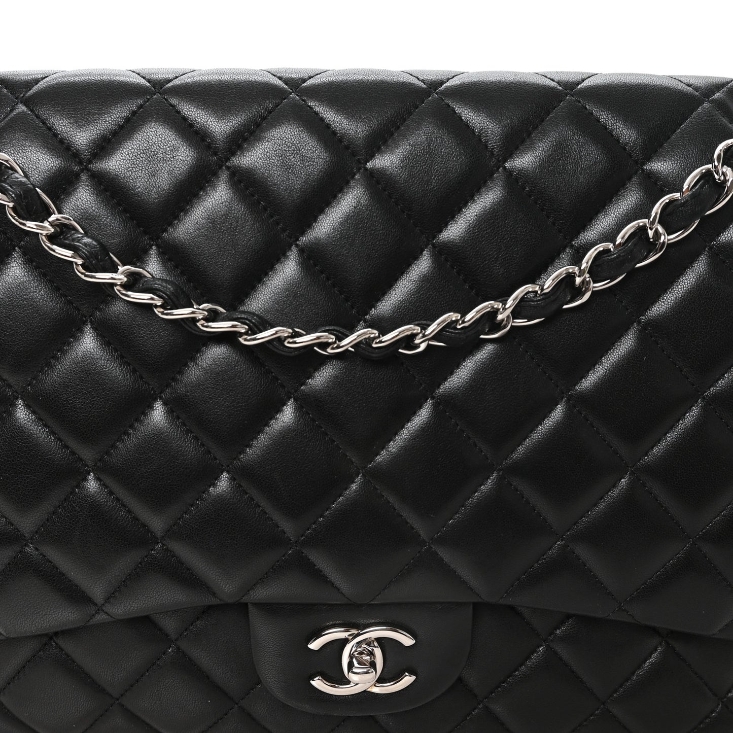 Lambskin Quilted Maxi Single Flap Black