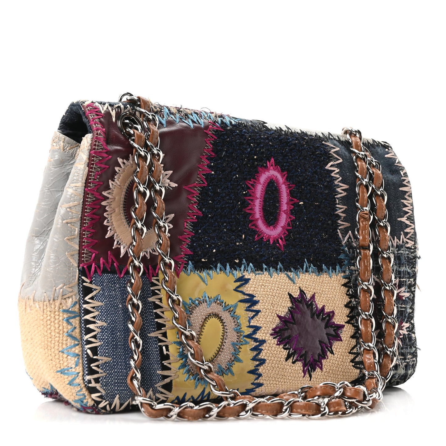 Denim Tweed Patchwork Jumbo Single Flap Multicolor
