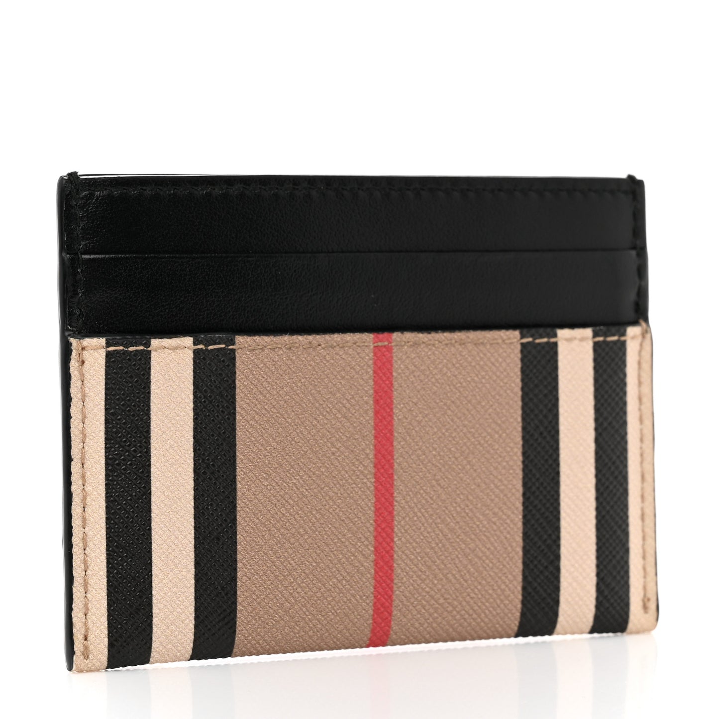 E-Canvas Calfskin Icon Stripe Card Case Archive Beige