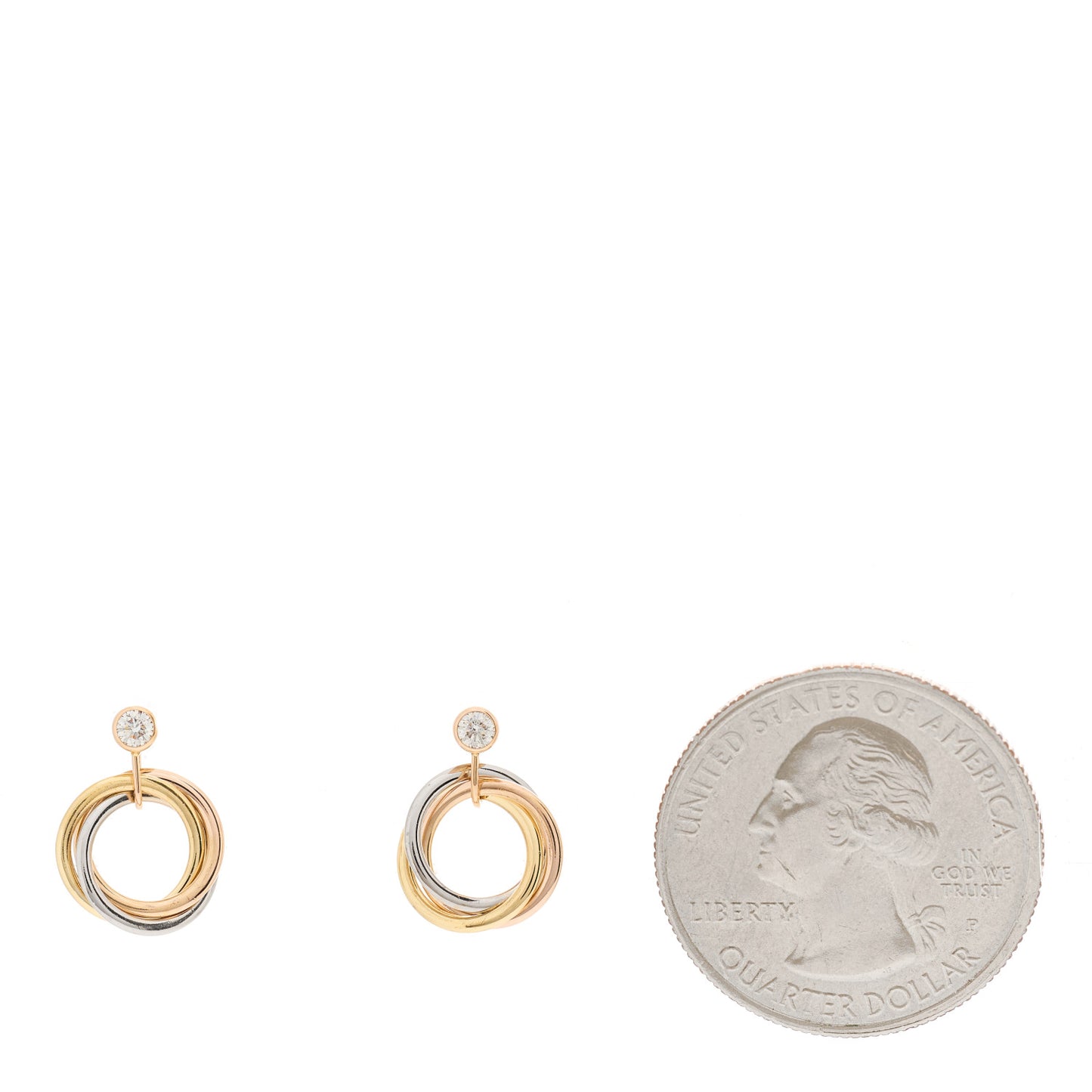 18K Pink Yellow White Gold Diamond Trinity Drop Earrings