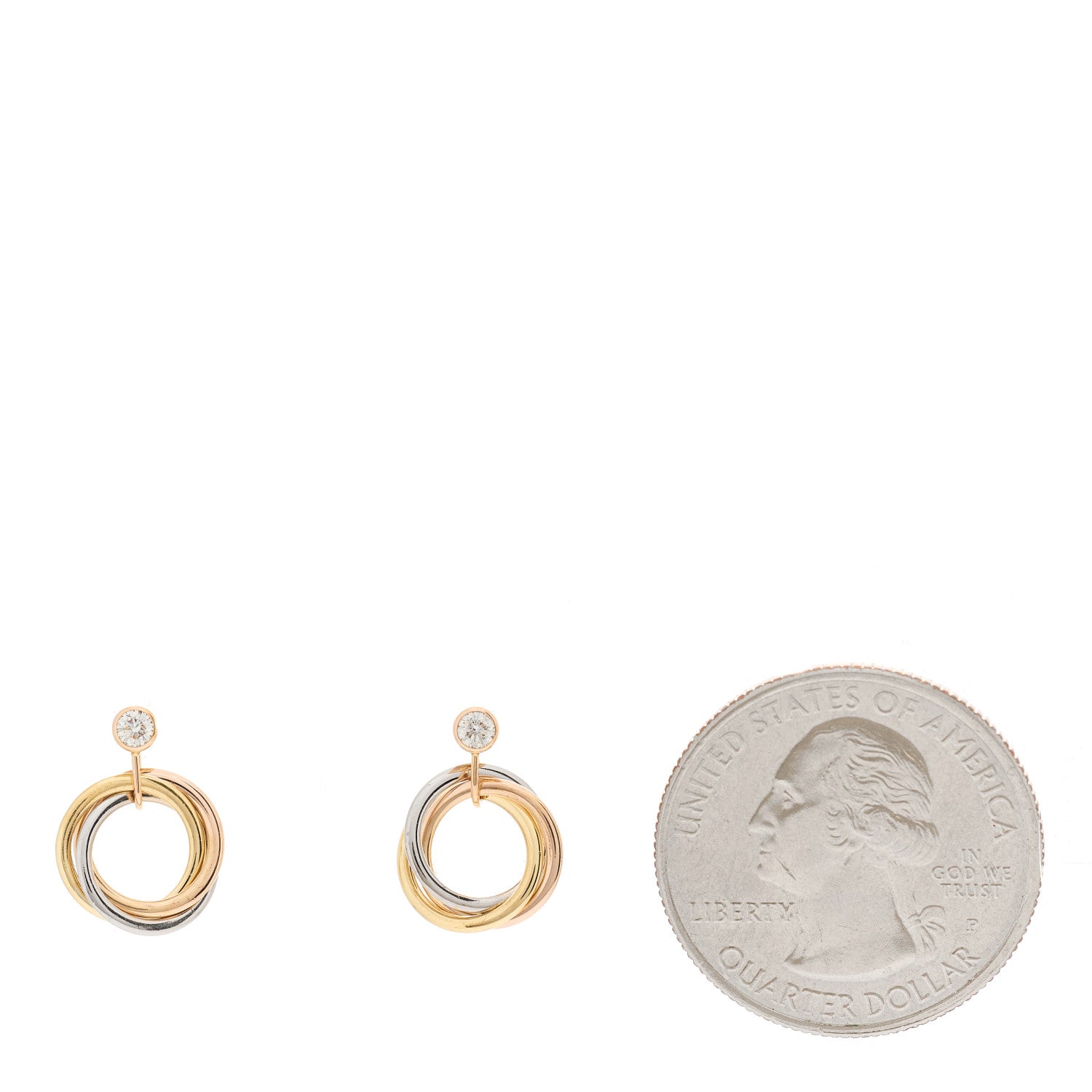 Cartier 18K Pink Yellow White Gold Diamond Trinity Drop Earrings 2 of 5