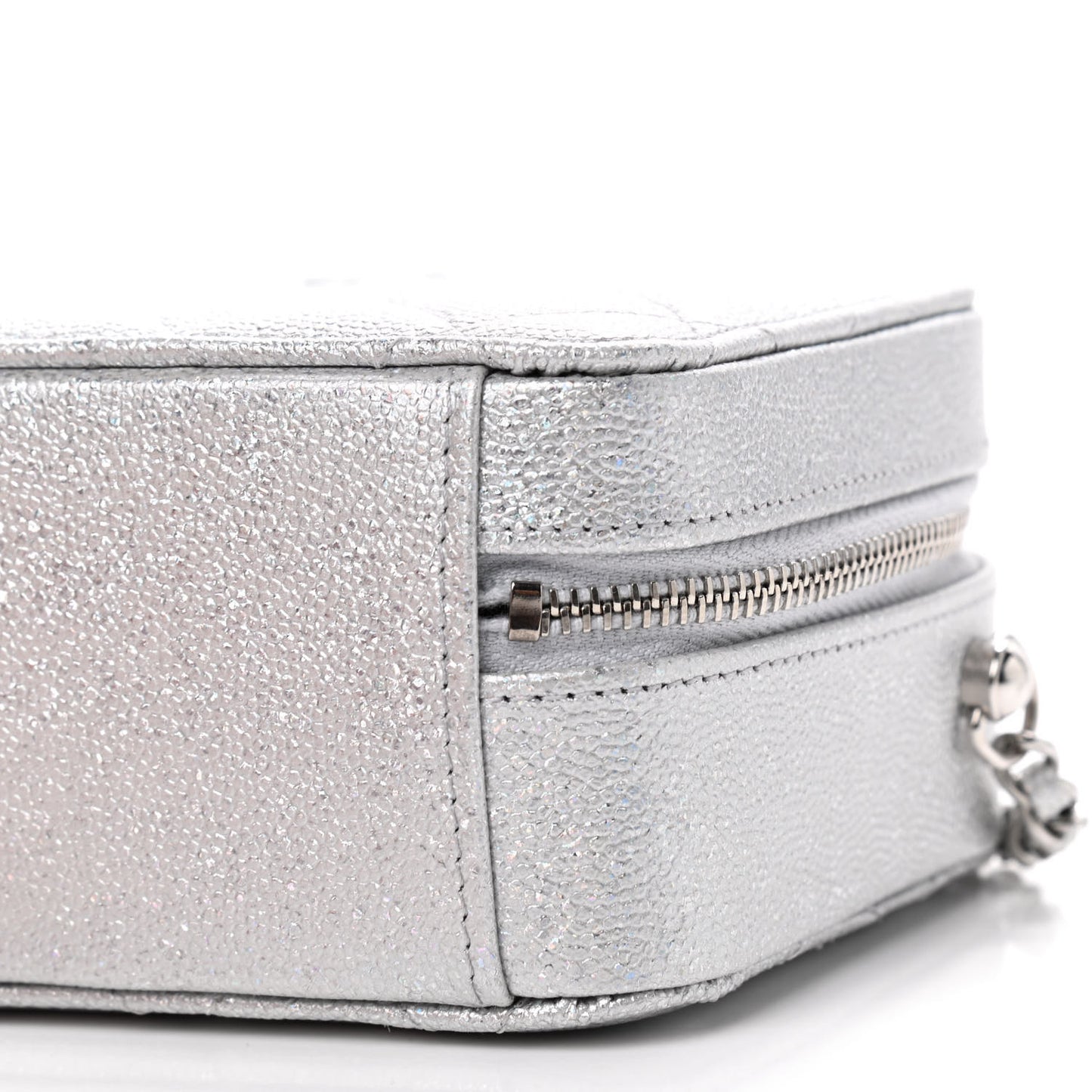 Metallic Caviar Quilted Camera Bag Silver