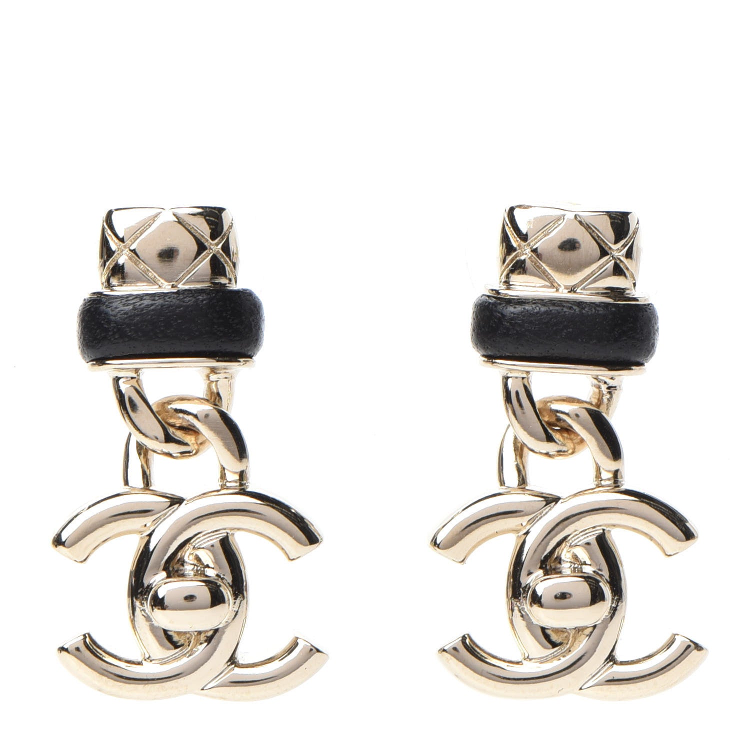 Chanel Lambskin CC Turnlock Drop Earrings Gold Black 1 of 5