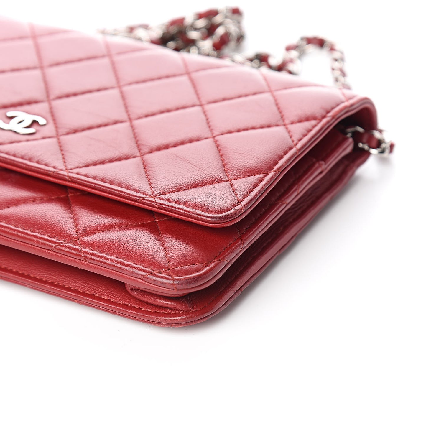 Lambskin Quilted Wallet On Chain WOC Red