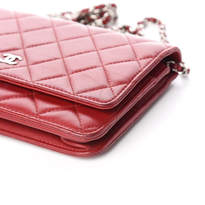 Chanel Lambskin Quilted Wallet On Chain WOC Red 10 of 12