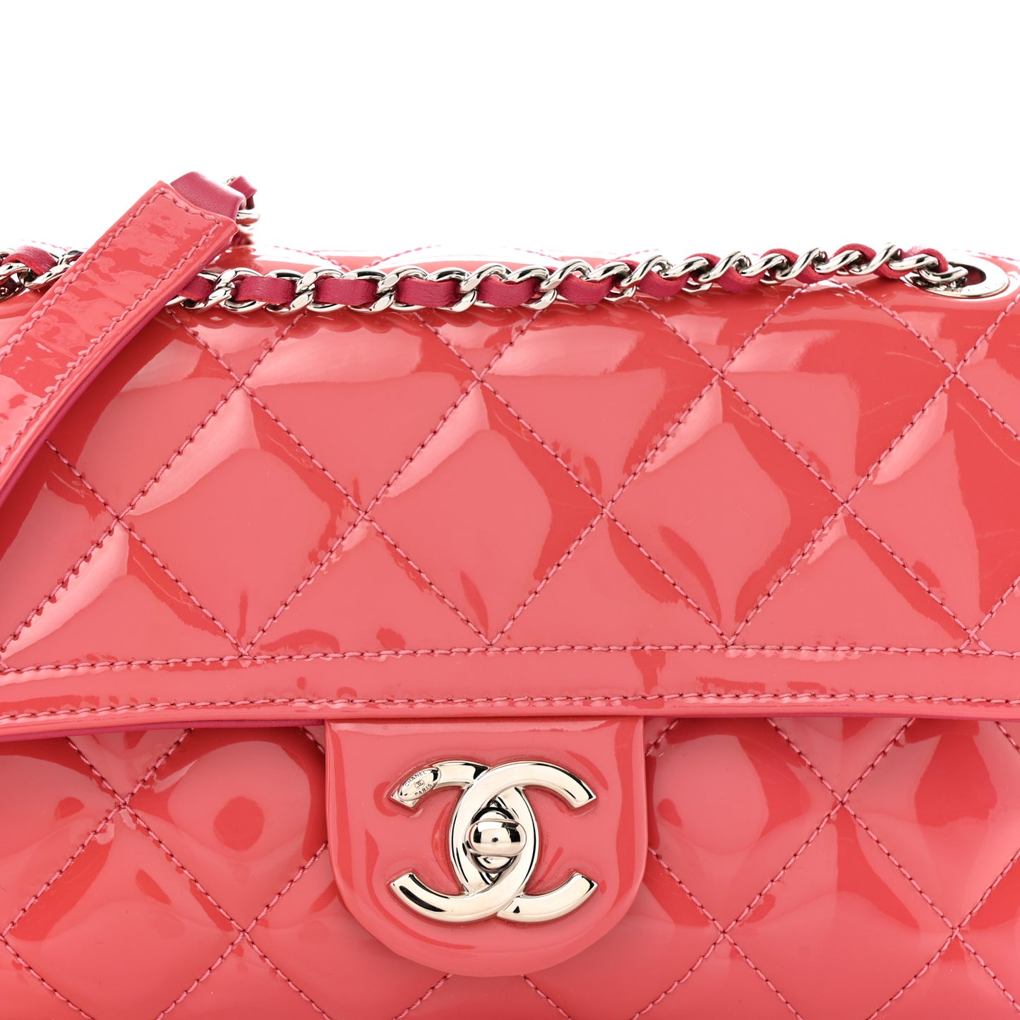 Patent Quilted Small Coco Shine Flap Pink