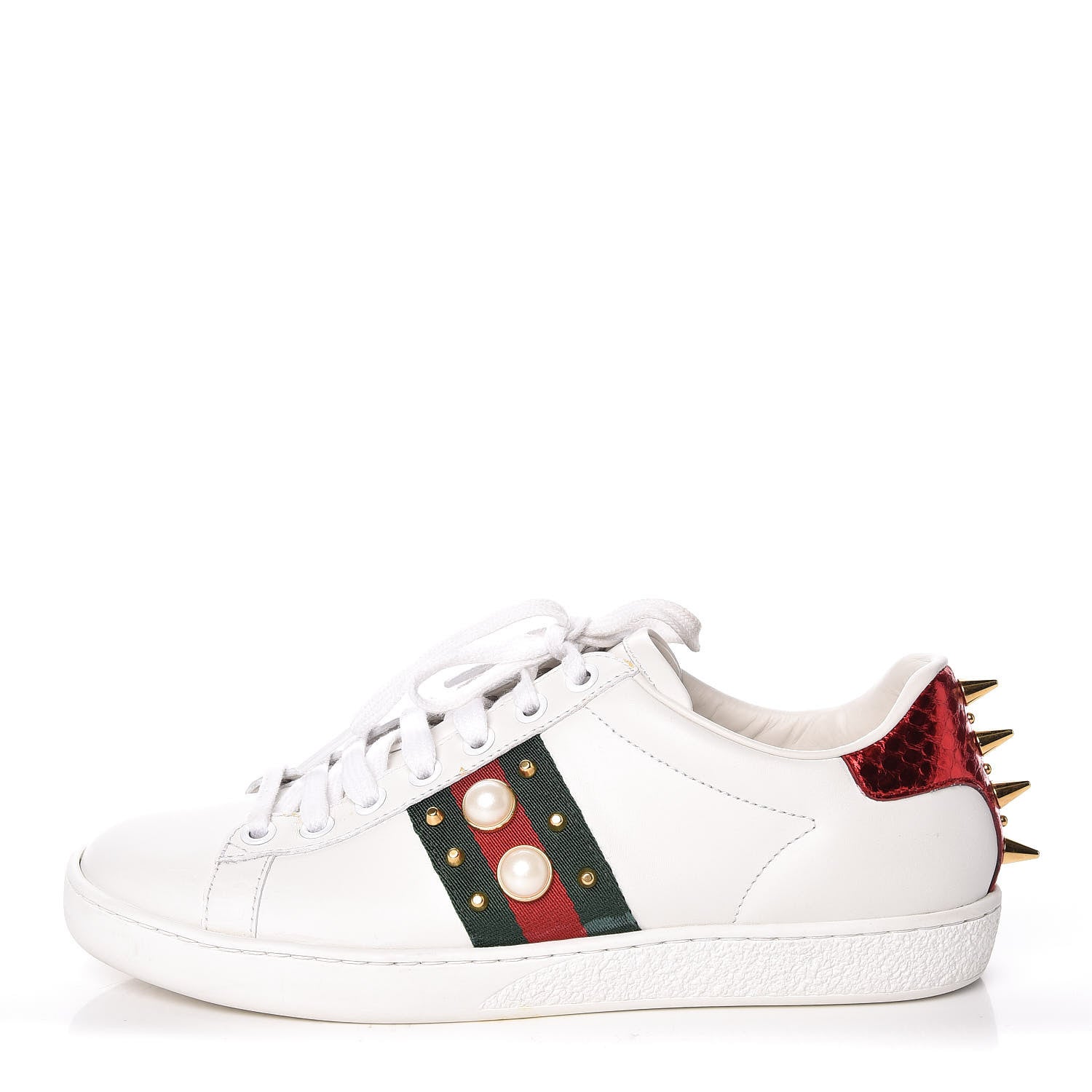 Gucci Calfskin Web Pearl Studded Womens Ace Sneakers 36 White 1 of 22