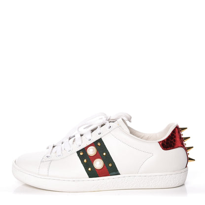 Gucci Calfskin Web Pearl Studded Womens Ace Sneakers 36 White 1 of 22