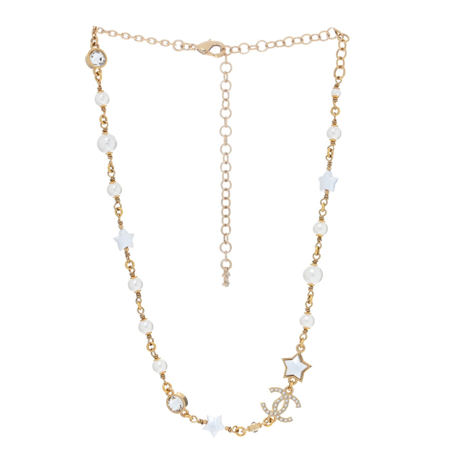 Chanel Metal Crystal Pearl CC Star Gold Pearly White 3 of 4