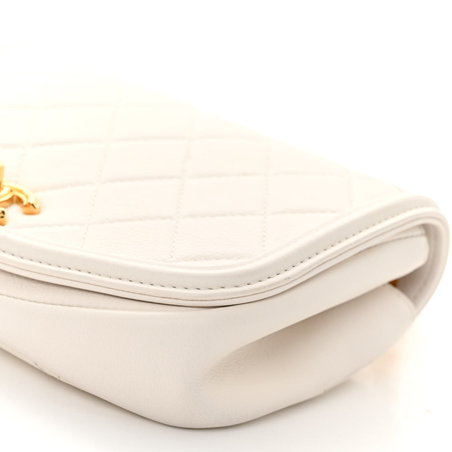 Calfskin Quilted Small Underline Flap White