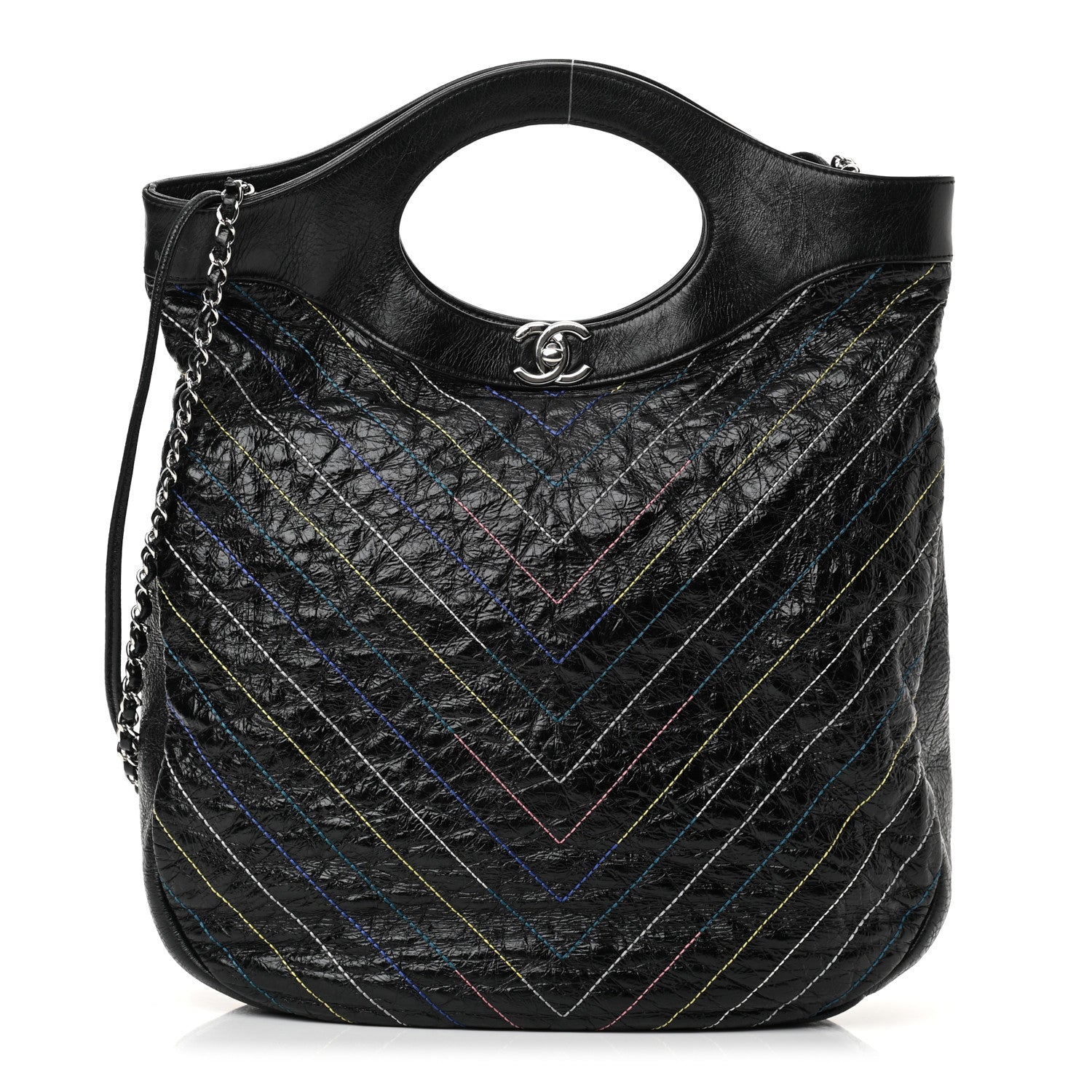 Chanel Glazed Calfskin Chevron Stitched Large 31 Shopping Bag Black 1 of 11